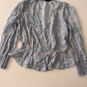 Floral Wrap Blouse - Blue